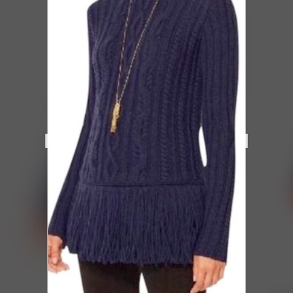 Tory Burch Sweaters - Black Tory Burch Valero Fringe cable knit mockneck fisherman Sweater